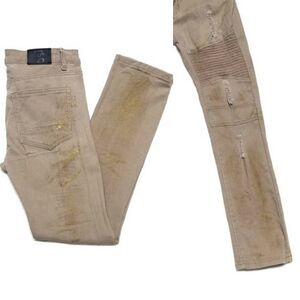 SEVEN Souls Tan Gold Painted Distressed Moto Jeans